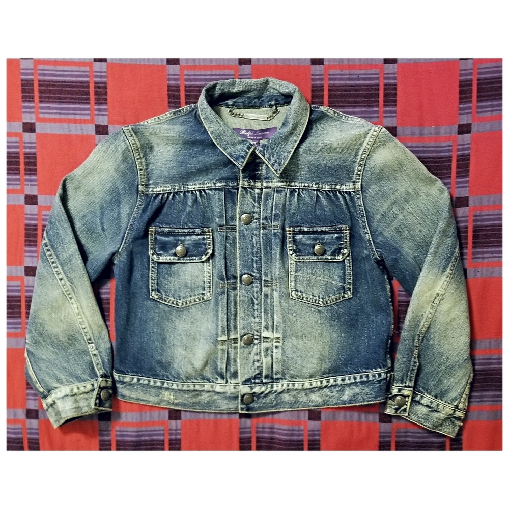 ☆NWT☆RALPH LAUREN PURPLE LABEL DISTRESSED DENIM JACKET- WOMEN'S SIZE LARGE - Picture 4 of 13